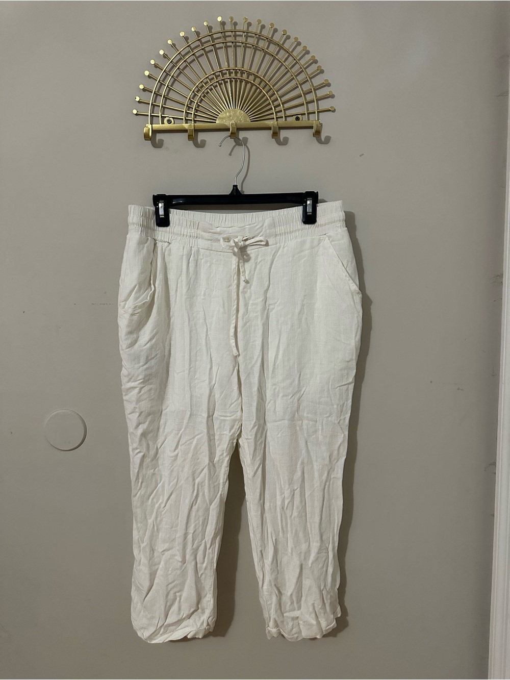 Como Vintage Women's White Drawstring Linen Pants